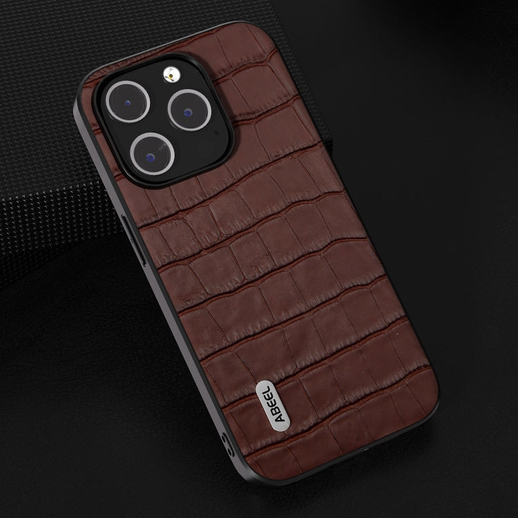 For iPhone 14 Pro Max ABEEL Crocodile Texture Genuine Leather Phone Case(Brown) - free shipping - PMC TechLife - Order now!