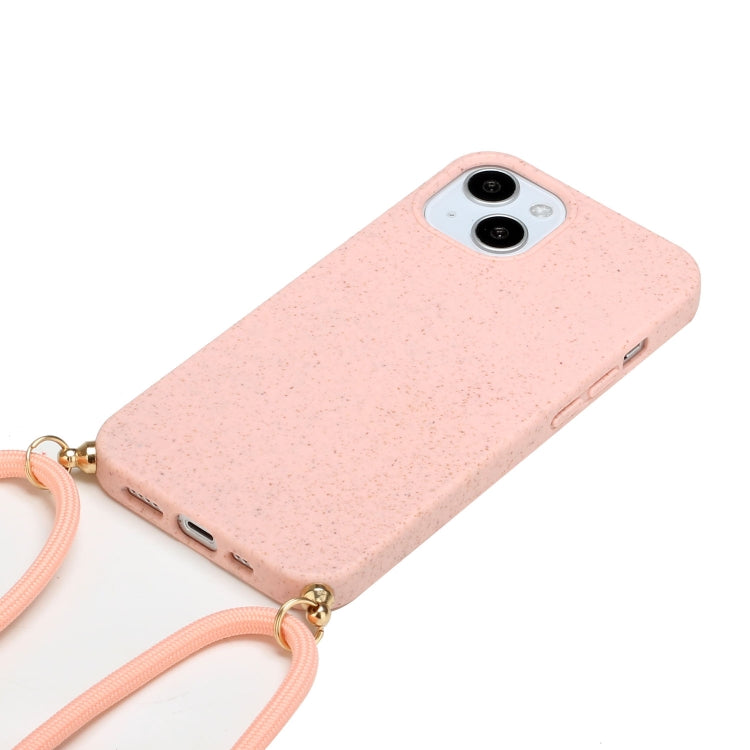 For iPhone 15 Wheat Straw Material + TPU Phone Case with Lanyard(Pink) - free shipping - PMC TechLife - Order now!