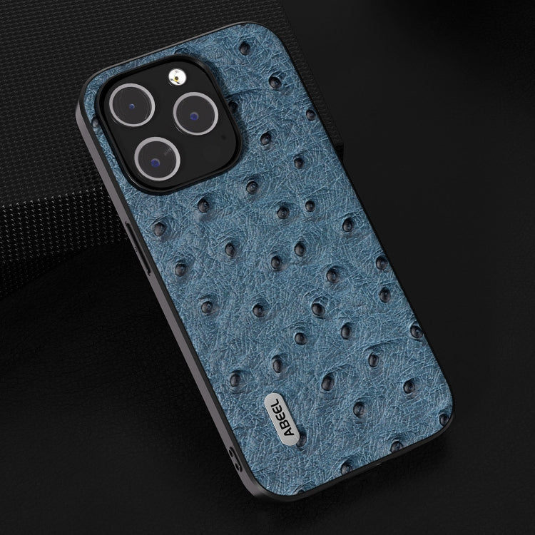 For iPhone 14 ABEEL Genuine Leather Ostrich Texture Phone Case(Blue) - free shipping - PMC TechLife - Order now!