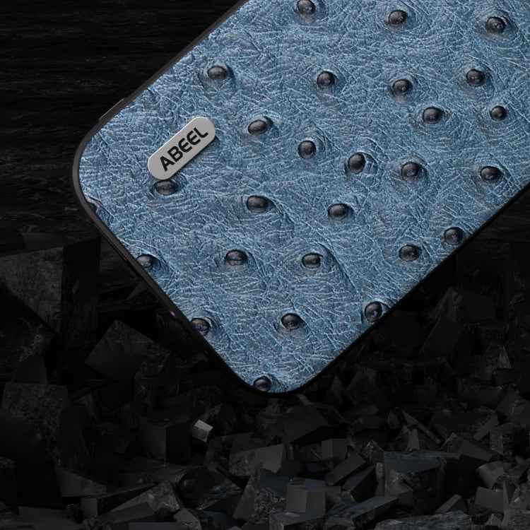 For iPhone 14 ABEEL Genuine Leather Ostrich Texture Phone Case(Blue) - free shipping - PMC TechLife - Order now!