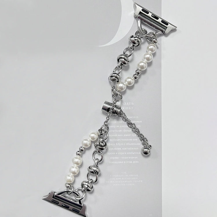 For Apple Watch 8 41mm Pearl Bracelet Metal Watch Band(Silver) - Watch Bands by PMC TechLife | Online Shopping South Africa | PMC TechLife