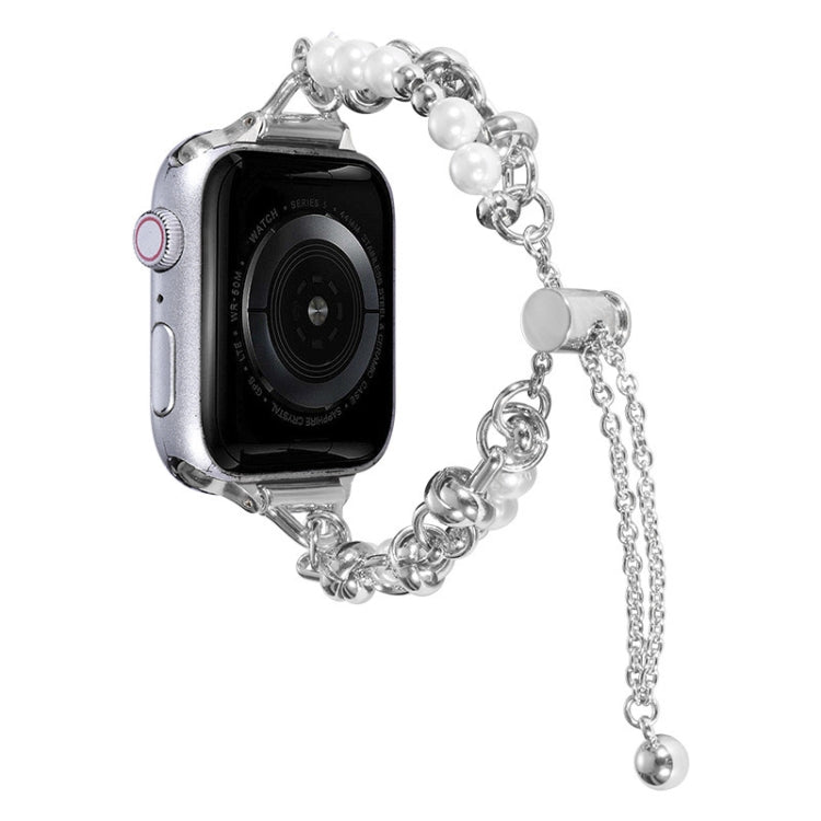 For Apple Watch 38mm Pearl Bracelet Metal Watch Band(Silver) - Watch Bands by PMC TechLife | Online Shopping South Africa | PMC TechLife