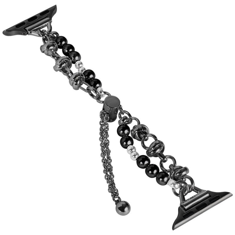 For Apple Watch Series 9 45mm Pearl Bracelet Metal Watch Band(Black) - Watch Bands by PMC TechLife | Online Shopping South Africa | PMC TechLife