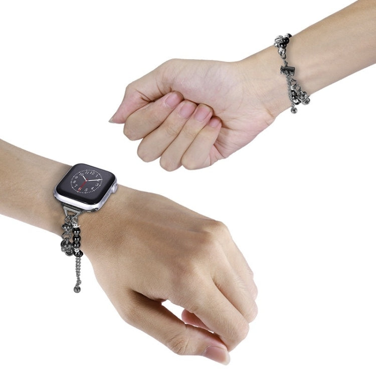 For Apple Watch Series 9 45mm Pearl Bracelet Metal Watch Band(Black) - Watch Bands by PMC TechLife | Online Shopping South Africa | PMC TechLife