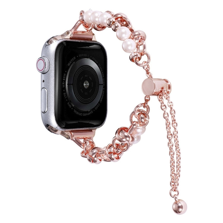 For Apple Watch Series 9 41mm Pearl Bracelet Metal Watch Band(Rose Gold) - Watch Bands by PMC TechLife | Online Shopping South Africa | PMC TechLife
