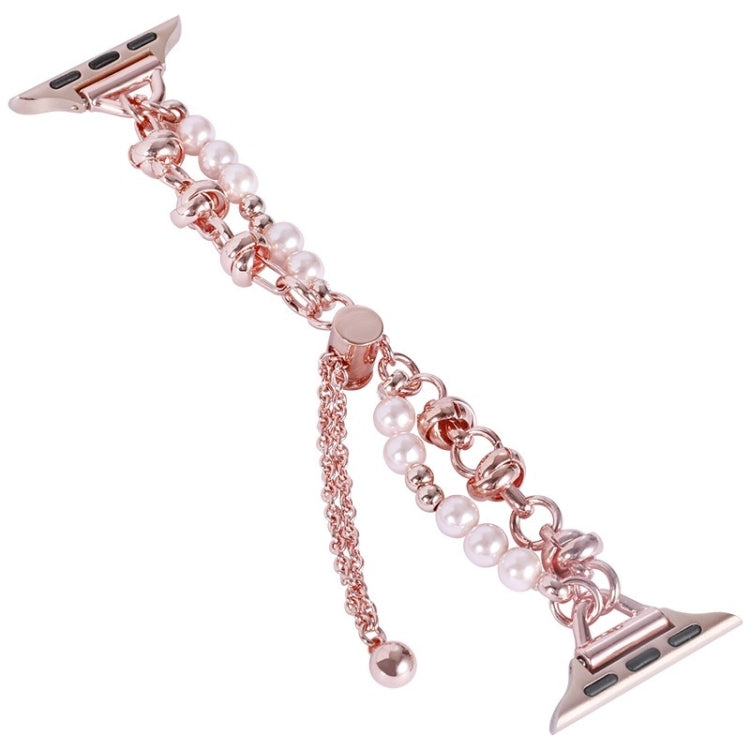 For Apple Watch Series 9 41mm Pearl Bracelet Metal Watch Band(Rose Gold) - Watch Bands by PMC TechLife | Online Shopping South Africa | PMC TechLife