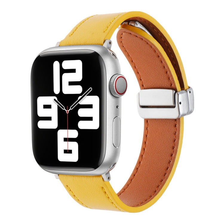 For Apple Watch 7 41mm Magnetic Buckle Skin Feel Leather Watch Band(Yellow) - Watch Bands by PMC TechLife | Online Shopping South Africa | PMC TechLife