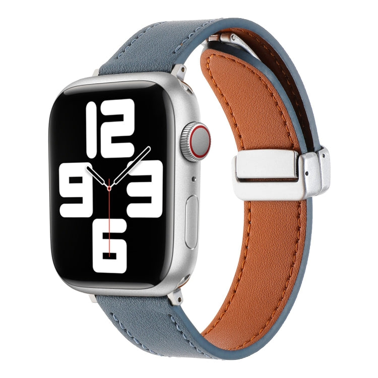 For Apple Watch 6 40mm Magnetic Buckle Skin Feel Leather Watch Band(Light Blue) - Watch Bands by PMC TechLife | Online Shopping South Africa | PMC TechLife