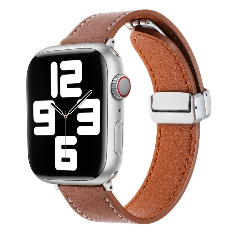 For Apple Watch 6 44mm Magnetic Buckle Skin Feel Leather Watch Band(Brown) - Watch Bands by PMC TechLife | Online Shopping South Africa | PMC TechLife
