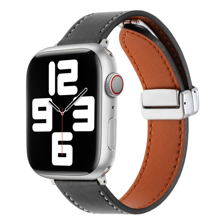 For Apple Watch 5 44mm Magnetic Buckle Skin Feel Leather Watch Band(Black) - Watch Bands by PMC TechLife | Online Shopping South Africa | PMC TechLife