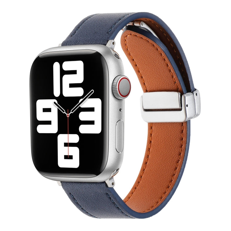For Apple Watch 5 44mm Magnetic Buckle Skin Feel Leather Watch Band(Dark Blue) - Watch Bands by PMC TechLife | Online Shopping South Africa | PMC TechLife