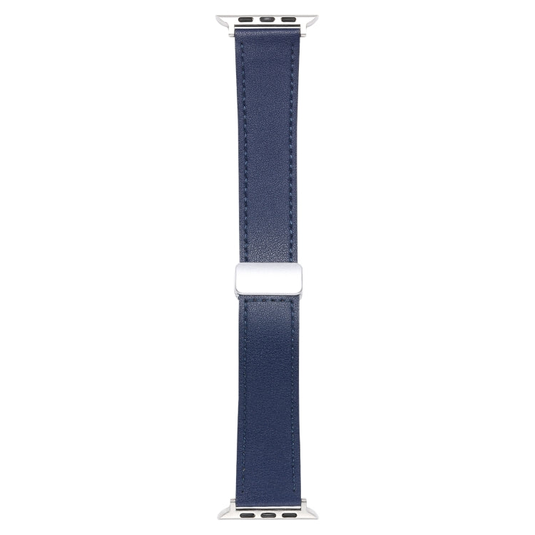 For Apple Watch 5 44mm Magnetic Buckle Skin Feel Leather Watch Band(Dark Blue) - Watch Bands by PMC TechLife | Online Shopping South Africa | PMC TechLife