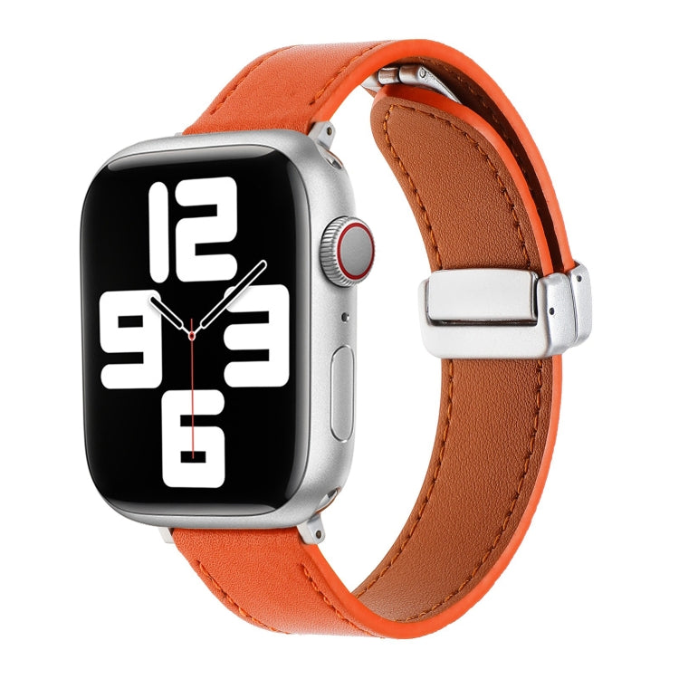 For Apple Watch 3 42mm Magnetic Buckle Skin Feel Leather Watch Band(Orange) - Watch Bands by PMC TechLife | Online Shopping South Africa | PMC TechLife