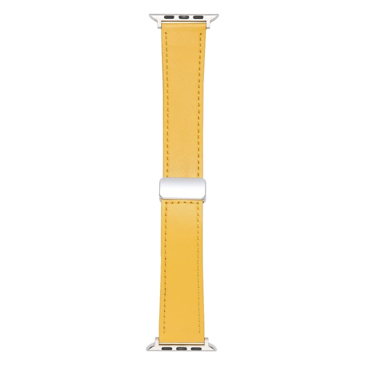 For Apple Watch 3 42mm Magnetic Buckle Skin Feel Leather Watch Band(Yellow) - Watch Bands by PMC TechLife | Online Shopping South Africa | PMC TechLife