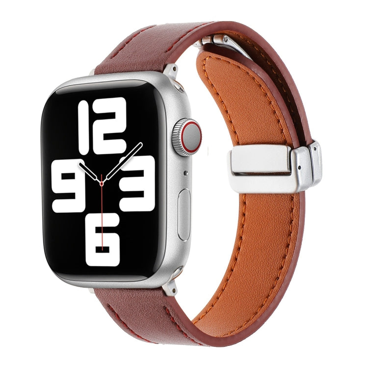 For Apple Watch 38mm Magnetic Buckle Skin Feel Leather Watch Band(Wine Red) - Watch Bands by PMC TechLife | Online Shopping South Africa | PMC TechLife