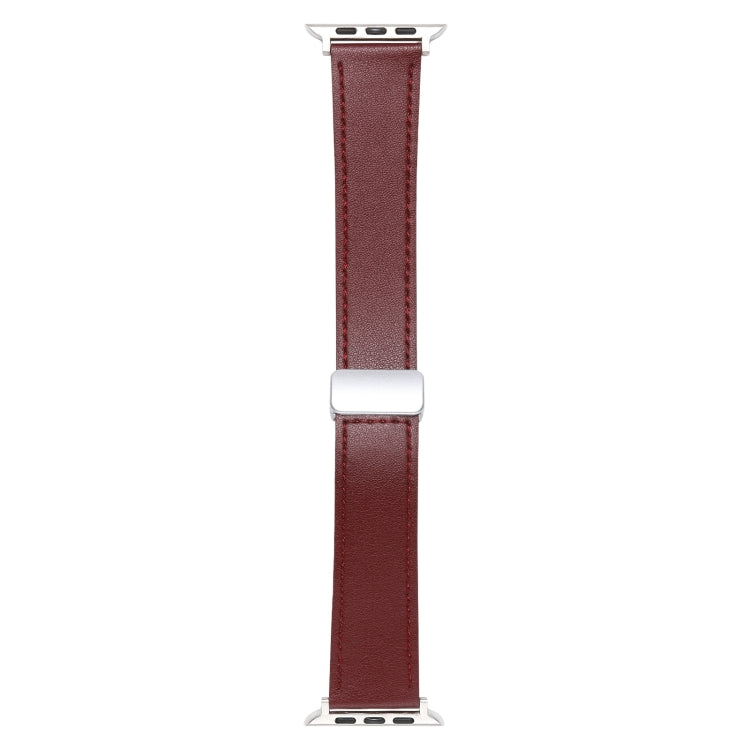 For Apple Watch 38mm Magnetic Buckle Skin Feel Leather Watch Band(Wine Red) - Watch Bands by PMC TechLife | Online Shopping South Africa | PMC TechLife