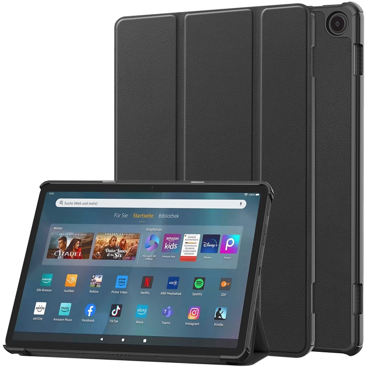 For  Amazon Fire Max 11 Custer Pure Color 3-Fold Holder Smart Leather Tablet Case(Black) - free shipping - PMC TechLife - Order now!