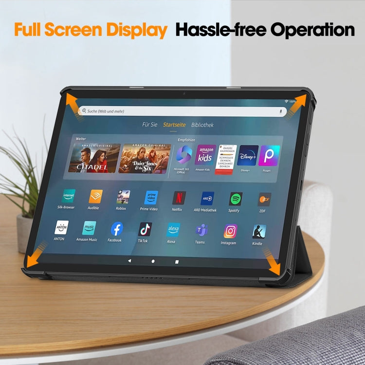 For  Amazon Fire Max 11 Custer Pure Color 3-Fold Holder Smart Leather Tablet Case(Black) - free shipping - PMC TechLife - Order now!