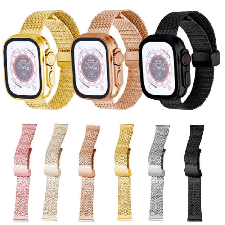 For Apple Watch 38mm Magnetic Buckle Herringbone Mesh Metal Watch Band(Pink) - Watch Bands by PMC TechLife | Online Shopping South Africa | PMC TechLife