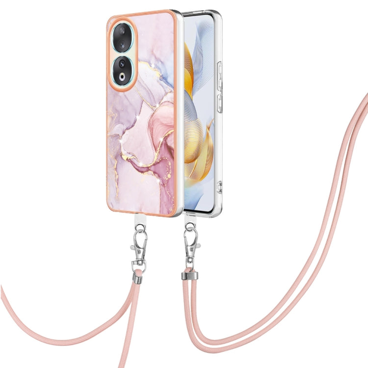 For Honor 90 5G Electroplating Marble Dual-side IMD Phone Case with Lanyard(Rose Gold 005) - free shipping - PMC TechLife - Order now!