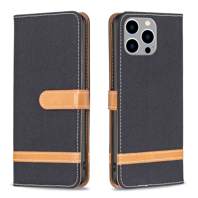 For iPhone 15 Pro Max Color Block Denim Texture Leather Phone Case(Black) - free shipping - PMC TechLife - Order now!