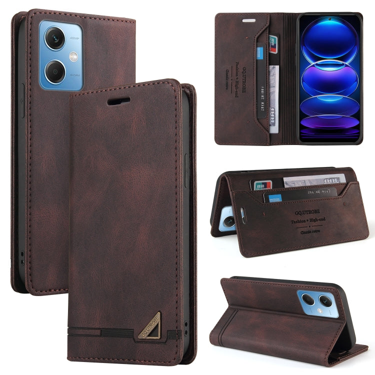 For Xiaomi Redmi Note 12 India/Poco X5 GQUTROBE Skin Feel Anti-theft Brush Horizontal Flip Leather Case with Holder(Brown) - free shipping - PMC TechLife - Order now!