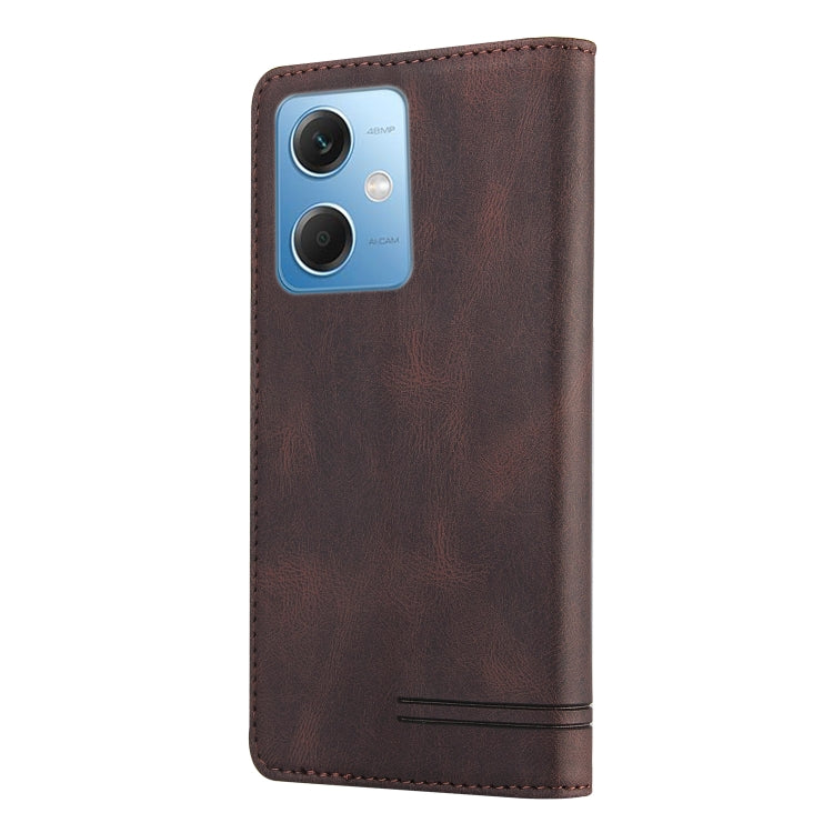 For Xiaomi Redmi Note 12 India/Poco X5 GQUTROBE Skin Feel Anti-theft Brush Horizontal Flip Leather Case with Holder(Brown) - free shipping - PMC TechLife - Order now!