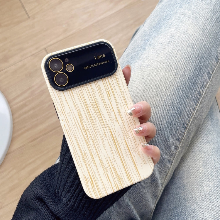 For iPhone 12 Wood Grain TPU Phone Case with Lens Film(Beige) - iPhone 12 / 12 Pro Cases by PMC TechLife | Online Shopping South Africa | PMC TechLife