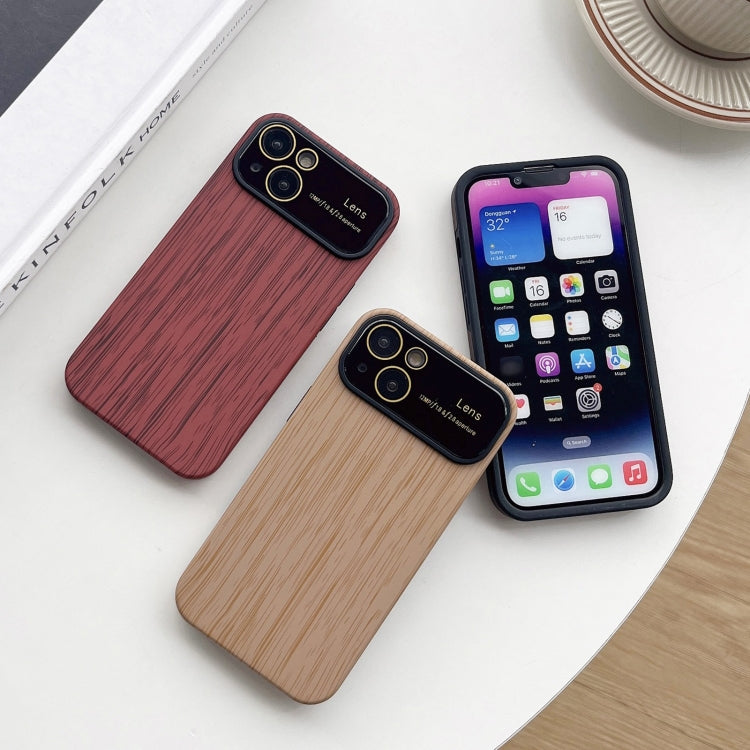 For iPhone 14 Pro Max Wood Grain TPU Phone Case with Lens Film(Brown) - iPhone 14 Pro Max Cases by PMC TechLife | Online Shopping South Africa | PMC TechLife