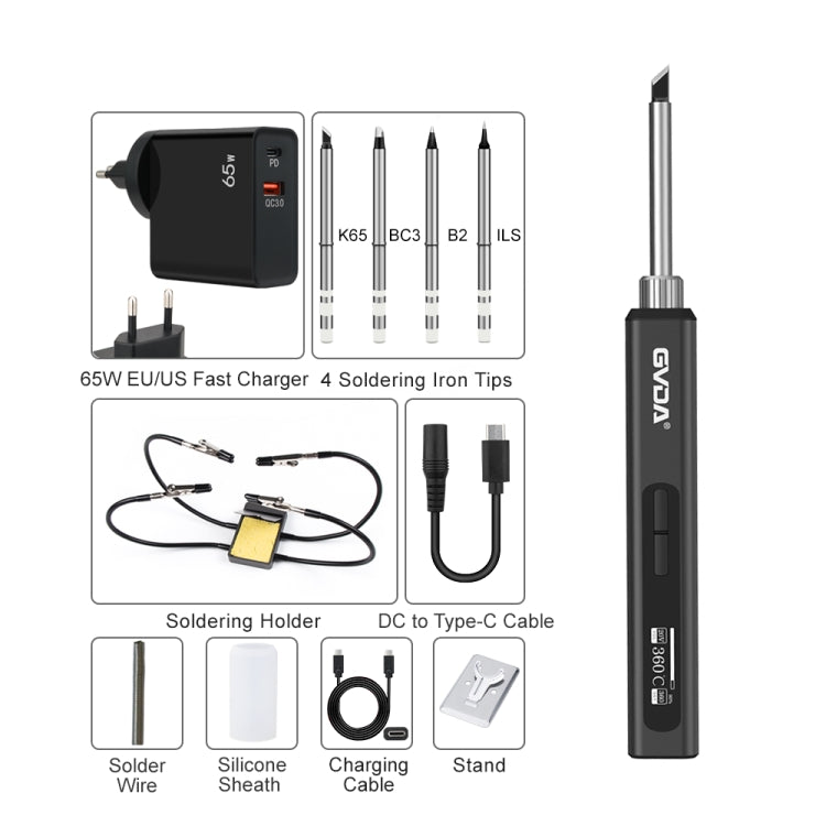 GVDA GD300 Intelligent Internal Heating Digital Display Constant Temperature Maintenance Electric Soldering Iron with 65W Charger+4 Tips+Stand Set - free shipping - PMC TechLife - Order now!