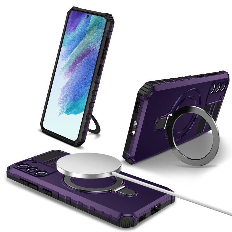 For Samsung Galaxy S21 FE 5G MagSafe Magnetic Holder Phone Case(Purple) - Galaxy S22 Ultra 5G Cases by PMC TechLife | Online Shopping South Africa | PMC TechLife