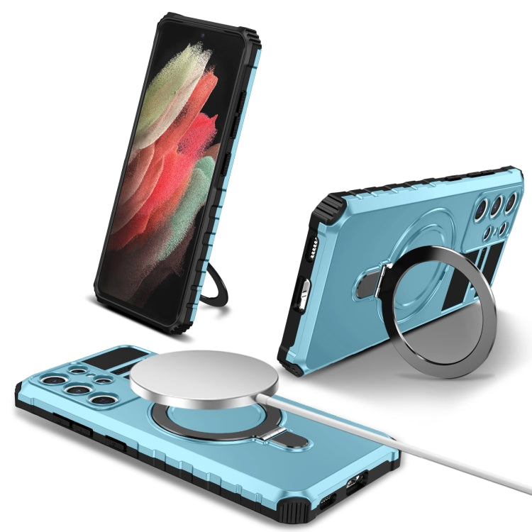 For Samsung Galaxy S21 Ultra 5G MagSafe Magnetic Holder Phone Case(Light Blue) - Galaxy S21 Ultra 5G Cases by PMC TechLife | Online Shopping South Africa | PMC TechLife