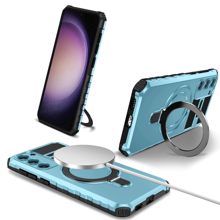 For Samsung Galaxy S23 5G MagSafe Magnetic Holder Phone Case(Light Blue) - Galaxy S23 5G Cases by PMC TechLife | Online Shopping South Africa | PMC TechLife