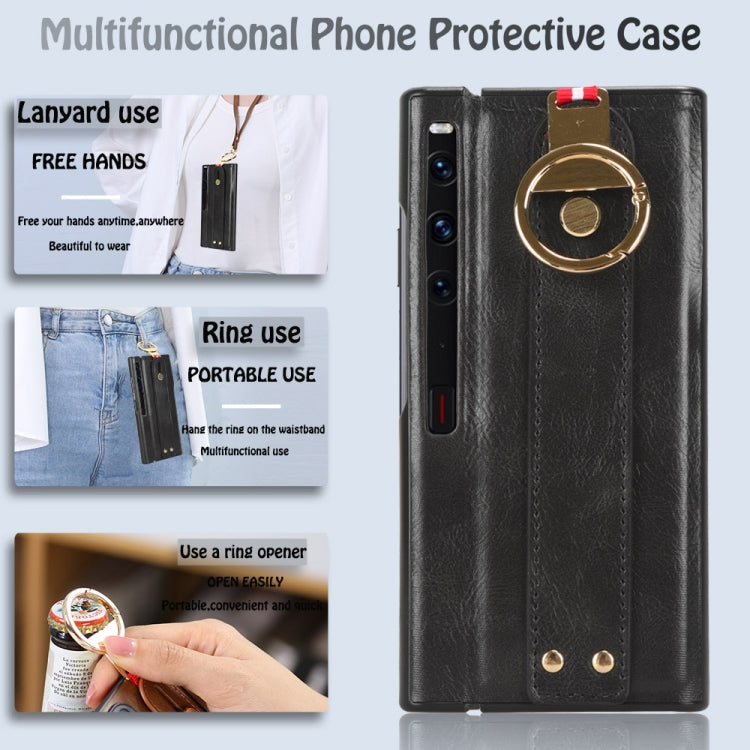 For Huawei Mate Xs 2 Wristband Leather Back Phone Case(Black) - Huawei Cases by PMC TechLife | Online Shopping South Africa | PMC TechLife | Buy Now Pay Later Mobicred