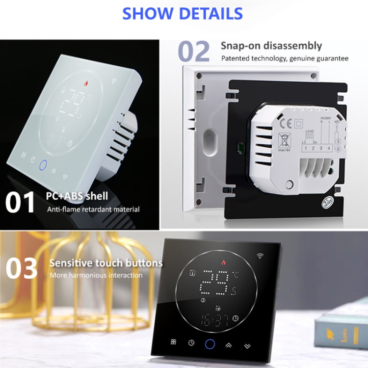 BHT-008GCL 95-240V AC 5A Smart Home Boiler Heating LED Thermostat Without WiFi(Black) - free shipping - PMC TechLife - Order now!