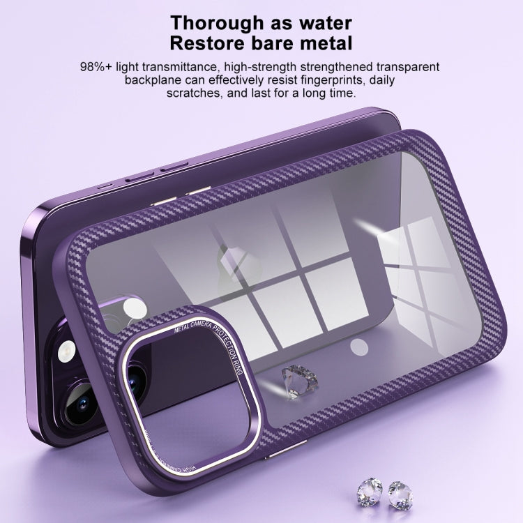 For iPhone 13 Pro Carbon Fiber Transparent Back Panel Phone Case(Purple) - free shipping - PMC TechLife - Order now!