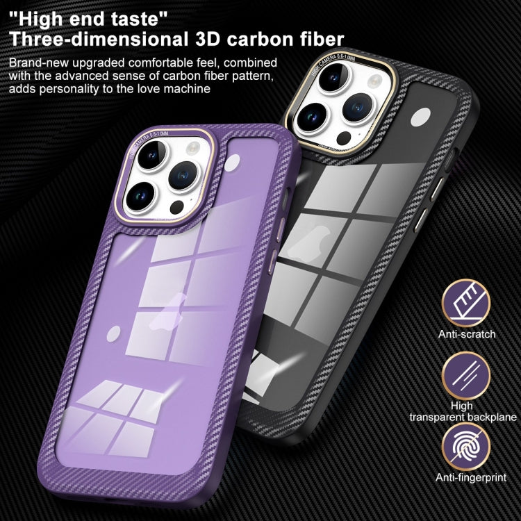 For iPhone 13 Pro Carbon Fiber Transparent Back Panel Phone Case(Purple) - free shipping - PMC TechLife - Order now!