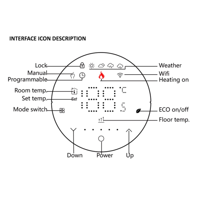 BHT-6001GALW 95-240V AC 5A Smart Round Thermostat Water Heating LED Thermostat With WiFi(Black) - Thermostat & Thermometer by PMC TechLife | Online Shopping South Africa | PMC TechLife