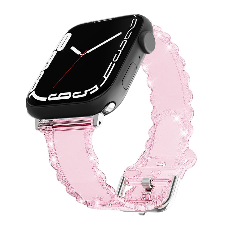 For Apple Watch 8 41mm Diamond Texture Lace Clear TPU Watch Band(Pink) - Watch Bands by PMC TechLife | Online Shopping South Africa | PMC TechLife