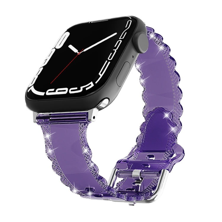 For Apple Watch SE 44mm Diamond Texture Lace Clear TPU Watch Band(Purple) - Watch Bands by PMC TechLife | Online Shopping South Africa | PMC TechLife