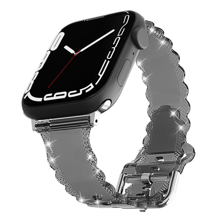 For Apple Watch 6 44mm Diamond Texture Lace Clear TPU Watch Band(Black) - Watch Bands by PMC TechLife | Online Shopping South Africa | PMC TechLife
