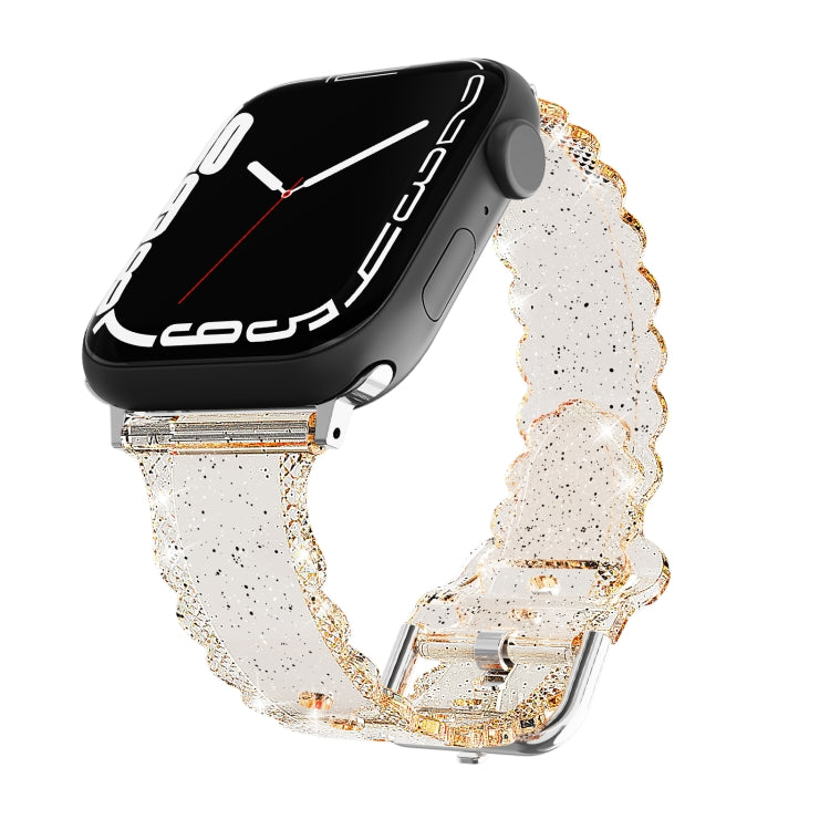For Apple Watch 42mm Diamond Texture Lace Clear TPU Watch Band(Gold) - Watch Bands by PMC TechLife | Online Shopping South Africa | PMC TechLife