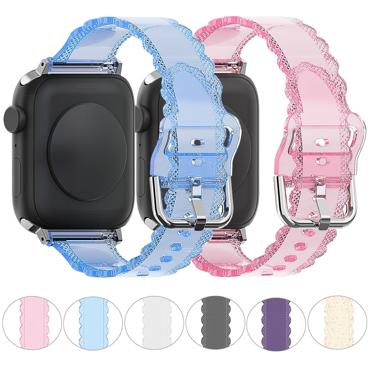 For Apple Watch 2 38mm Diamond Texture Lace Clear TPU Watch Band(Blue) - Watch Bands by PMC TechLife | Online Shopping South Africa | PMC TechLife