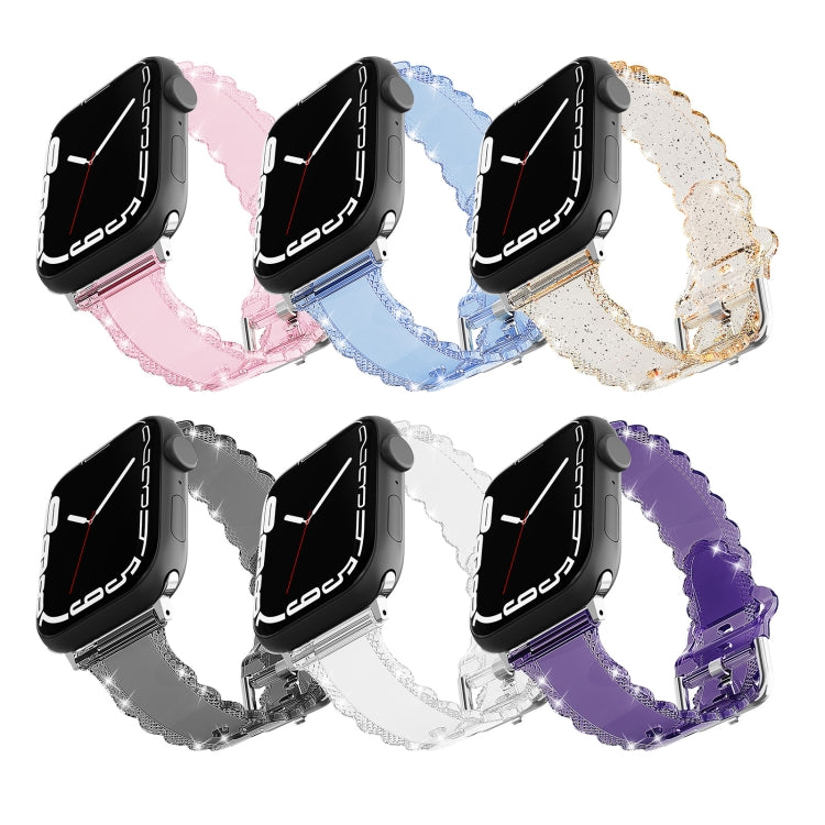 For Apple Watch 2 42mm Diamond Texture Lace Clear TPU Watch Band(Pink) - Watch Bands by PMC TechLife | Online Shopping South Africa | PMC TechLife
