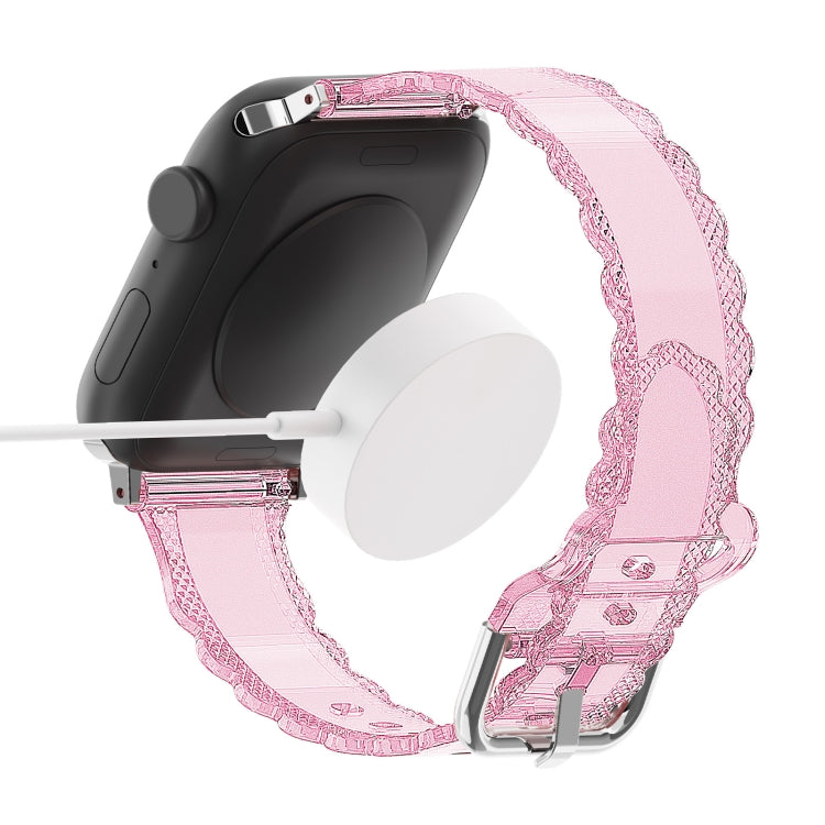 For Apple Watch Ultra 49mm Diamond Texture Lace Clear TPU Watch Band(Pink) - Watch Bands by PMC TechLife | Online Shopping South Africa | PMC TechLife