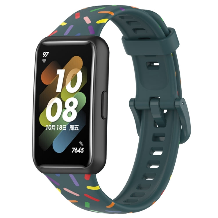 For Huawei Band 7 Sports Rainbow Dots Silicone Watch Band(Dark Green) - Watch Bands by PMC TechLife | Online Shopping South Africa | PMC TechLife