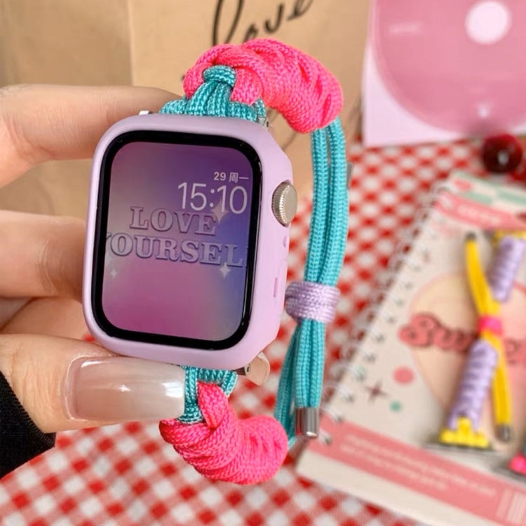 For Apple Watch 8 45mm Twist Knotted Nylon Watch Band(Rose Red Mint Green) - Watch Bands by PMC TechLife | Online Shopping South Africa | PMC TechLife