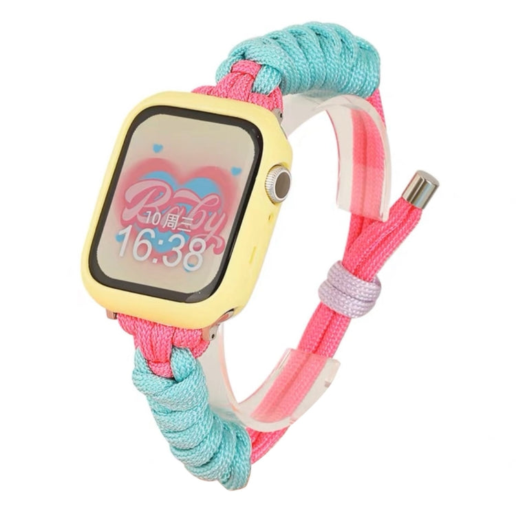 For Apple Watch 42mm Twist Knotted Nylon Watch Band(Mint Green Rose Red) - Watch Bands by PMC TechLife | Online Shopping South Africa | PMC TechLife