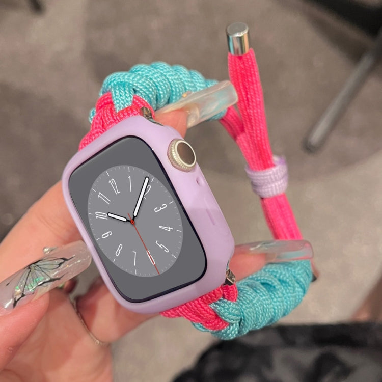 For Apple Watch 42mm Twist Knotted Nylon Watch Band(Mint Green Rose Red) - Watch Bands by PMC TechLife | Online Shopping South Africa | PMC TechLife