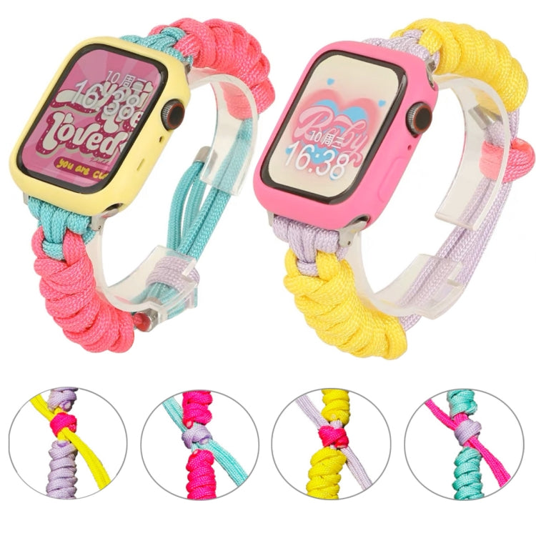 For Apple Watch 42mm Twist Knotted Nylon Watch Band(Mint Green Rose Red) - Watch Bands by PMC TechLife | Online Shopping South Africa | PMC TechLife